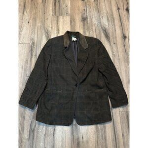 Harvé Benard Womens Wool Plaid Blazer Jacket Size 14M 39S Brown & Black